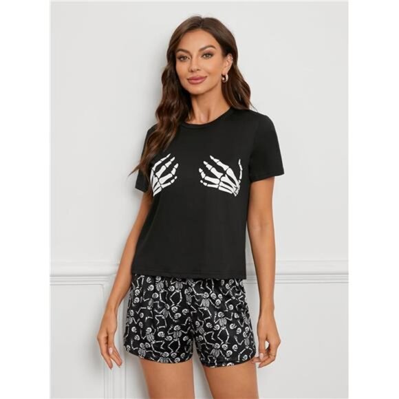 Women's Cute Pajama Set: Short Sleeve Top & Shorts - Picture 4 of 7